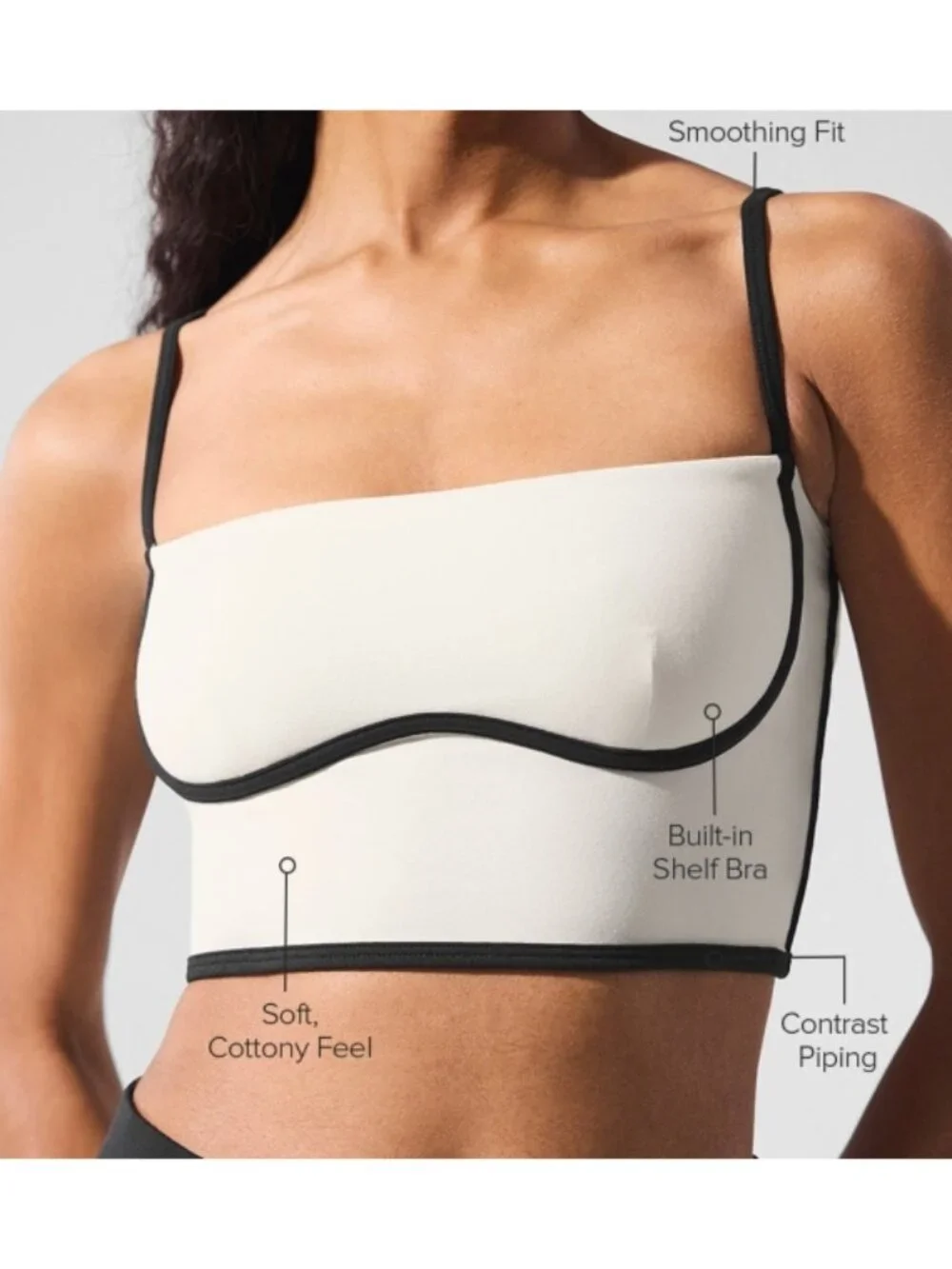 Alo Airbrush Streamlined Bra Tank Ivory Black Padded Sports Bralette Crop Top M